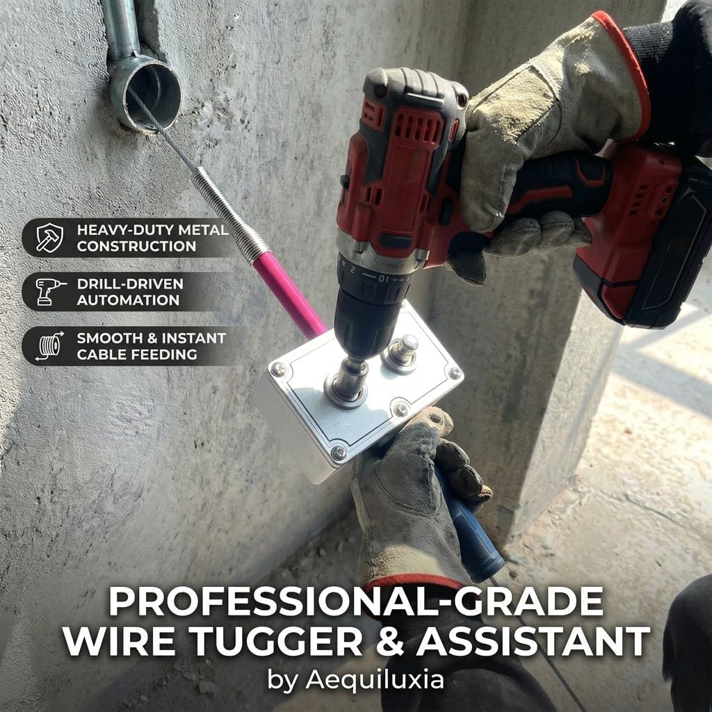 Drill Powered Wire Puller Attachment, Automatic Cable Puller for Electricians, Heavy Duty Fish Tape Threading Machine Tool for Conduit & Hidden Pipe, Single Person Labor-Saving Wire Tugger