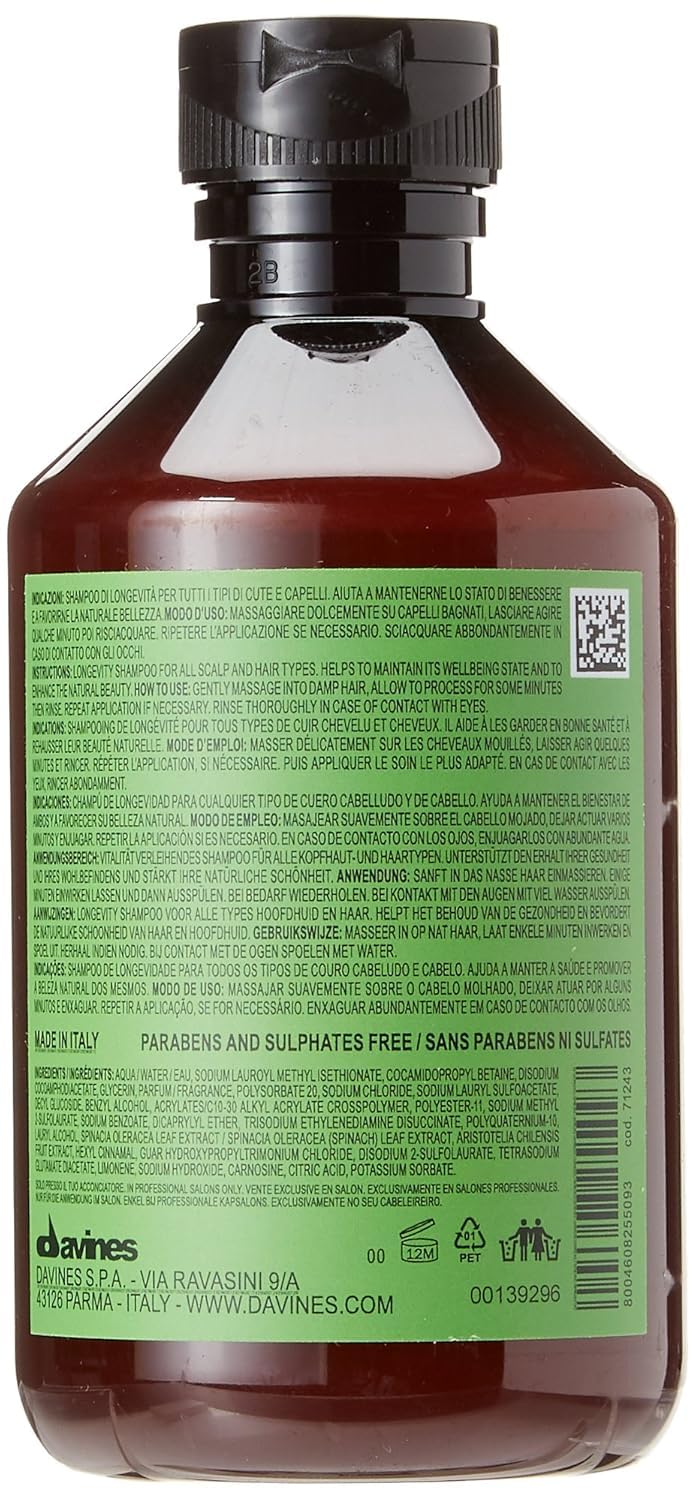 Davines Naturaltech Renewing Shampoo, Anti-Aging & Maintenance for All Hair Types / Aging - With Hair Longevity Complex - Gentle Daily Cleanser for Longevity, 8.45 Fl Oz