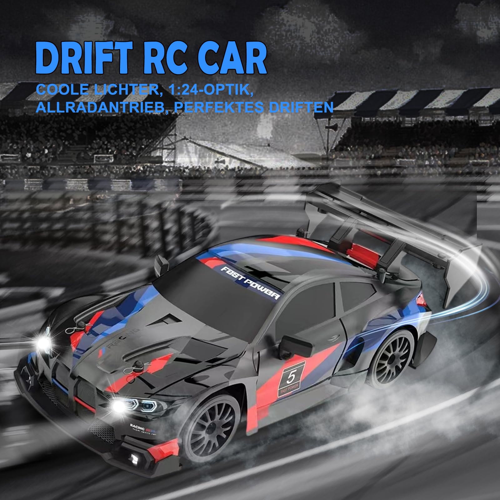Drift Car 1:24 Voiture de course télécommandée 20 km/h 4WD 2,4 GHz Mini RC Car avec lumières LED pour enfants