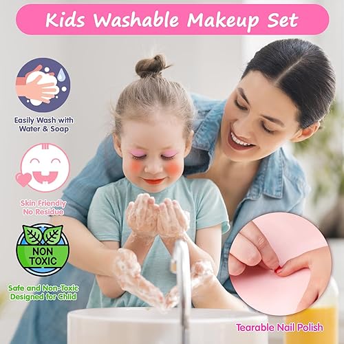 Miniatura 6 de Topsolid Kit de maquillaje para niños con espejo, juego de maquillaje lavable real para niñas de 5 a 8 años, juego de cosméticos de juguetes de