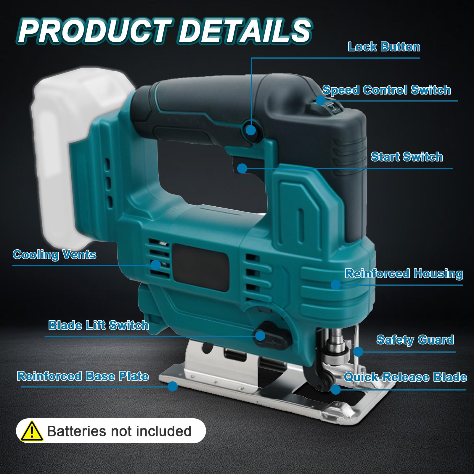 Seghetto Alternativo Compatibile con Makita 18V Batteria, Controllo Variabile a 6 Velocità, Taglio a Inclinazione da 0 a 45°, Seghetto Elettrico per Taglio Legno e Metallo (Batteria Non Inclusa)