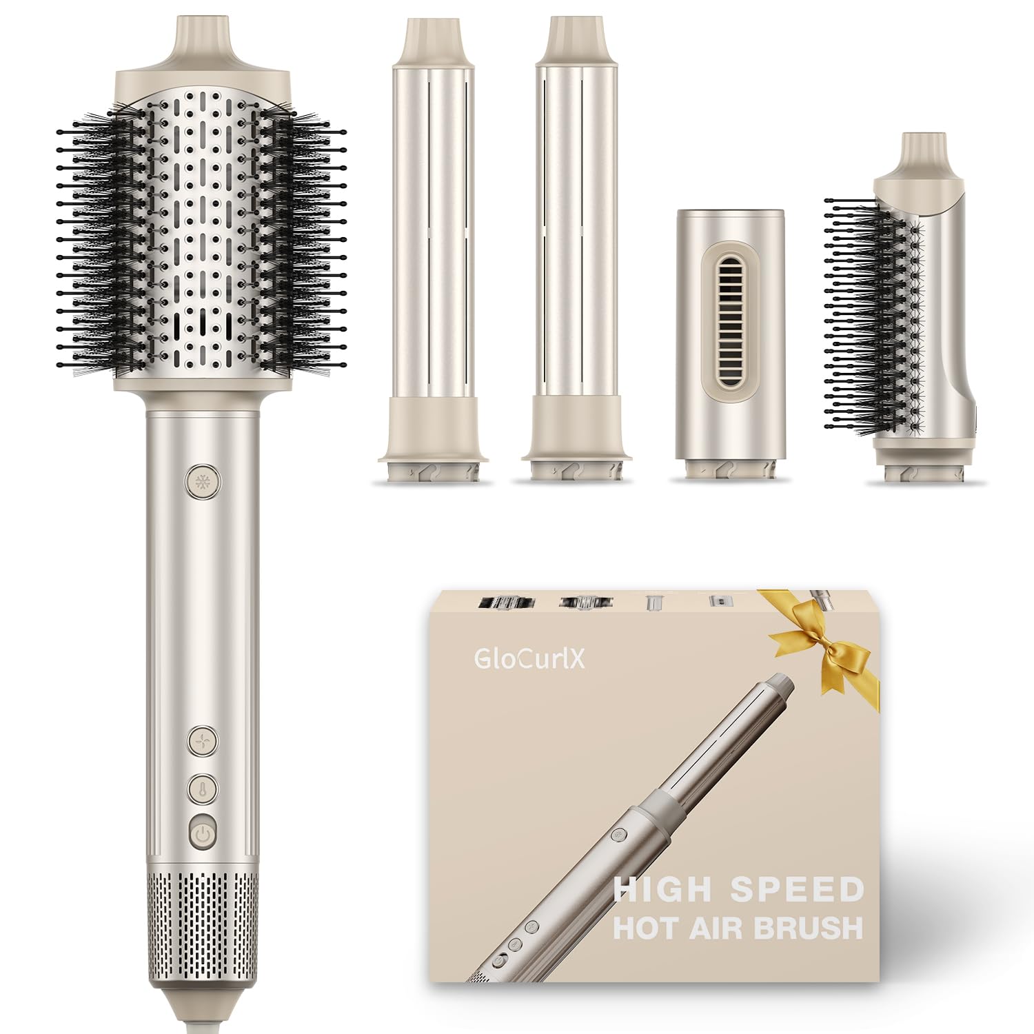 5-in-1 Warmluftstyler & Haartrockner Styling Set– 110.000 U/min Hochgeschwindigkeits-Föhn mit 32mm Auto-Wrap Lockenaufsätzen, Air Styler Warmluftbürste für Locken, Volumen & Glätten