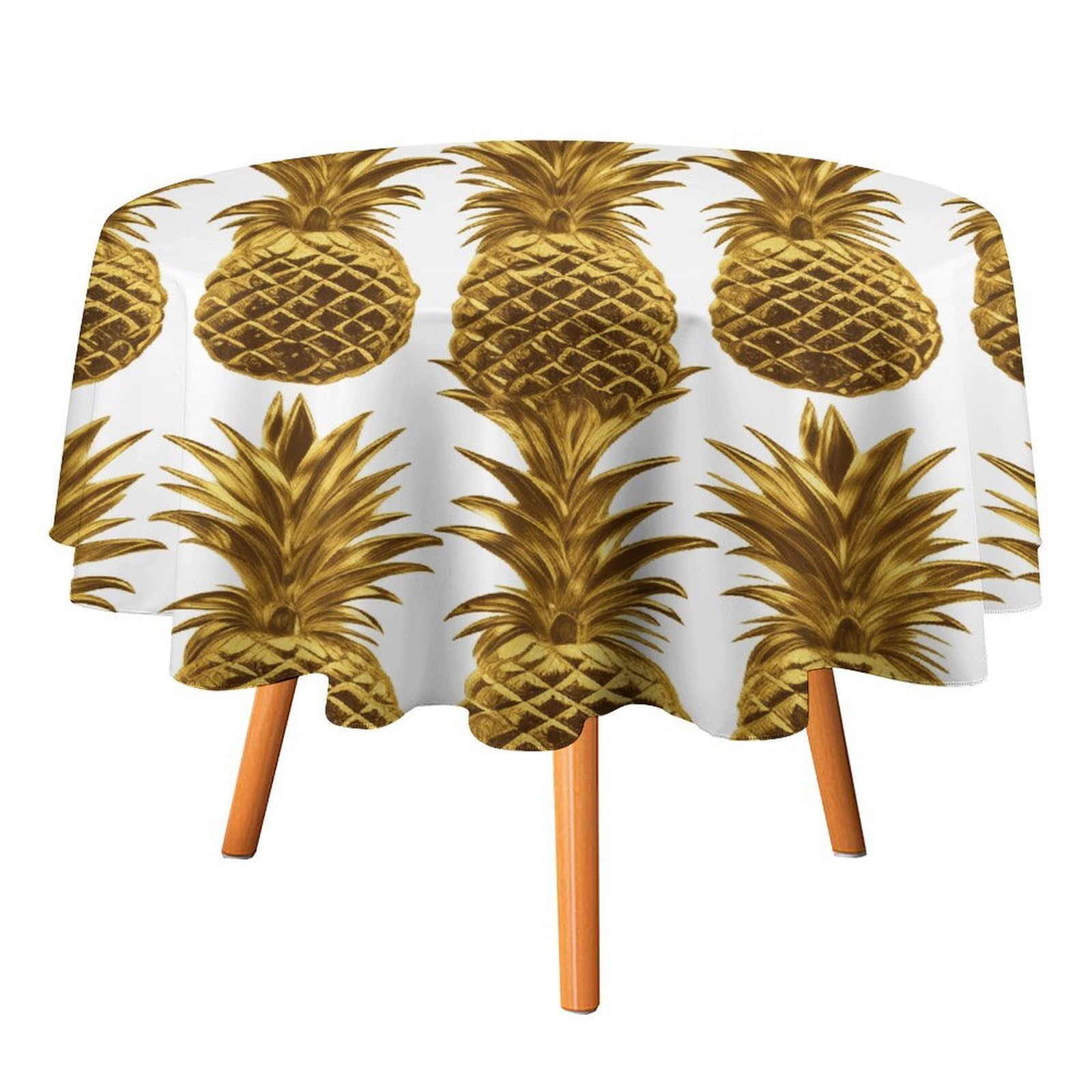 Fekiloot Style Gold Pineapple Background Round Tablecloth - Heavy Duty And Washable,Polyester Decorative Fabric Table Cover,Tablecloths For Kitchen Dining, Wedding, Birthday Party70x70in