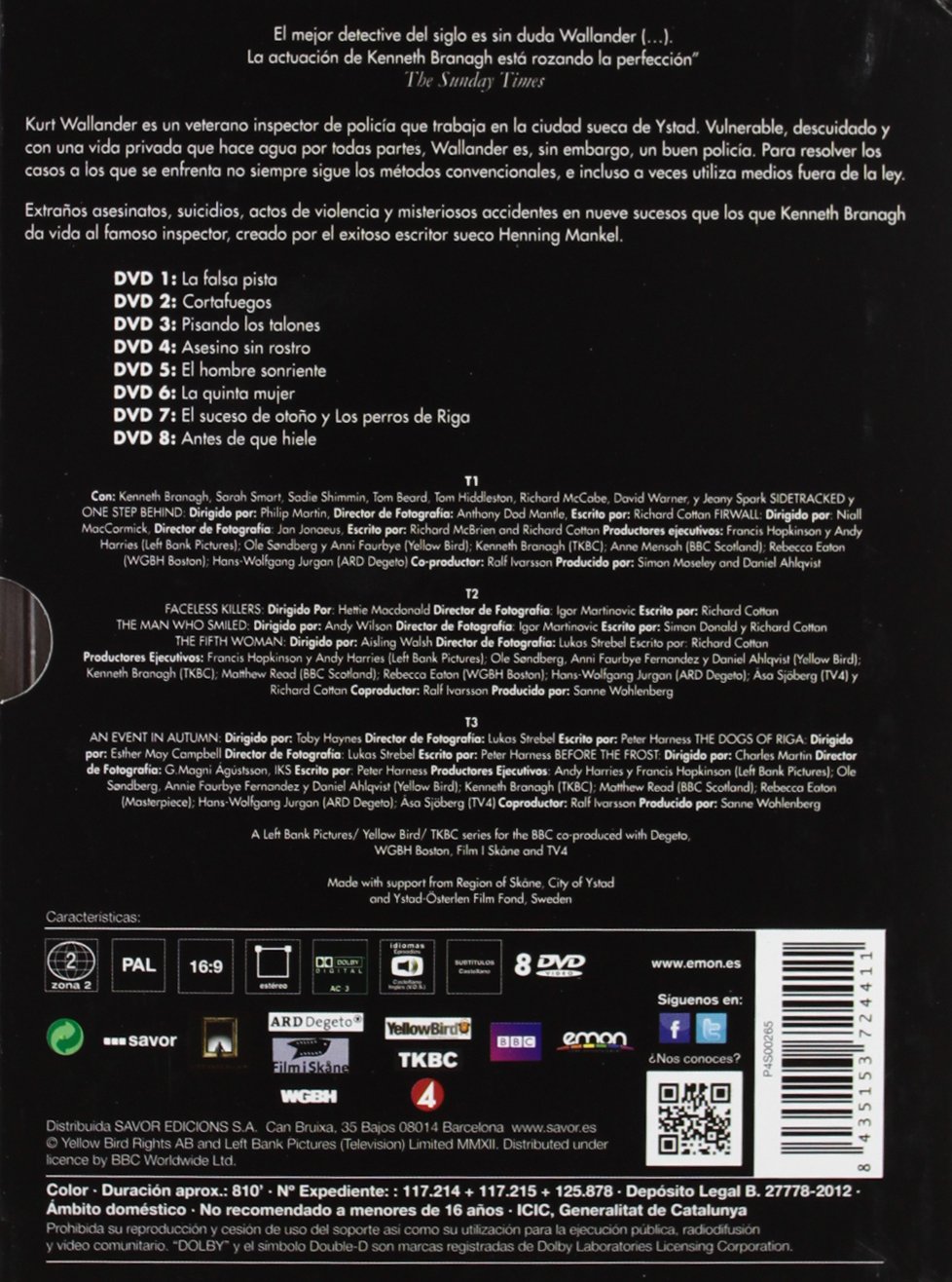 Wallander - Vol. 1 - 3 - Director: Philip Martin - 8 DVDs - Audio in inglese e spagnolo. Sottotitoli in spagnolo.