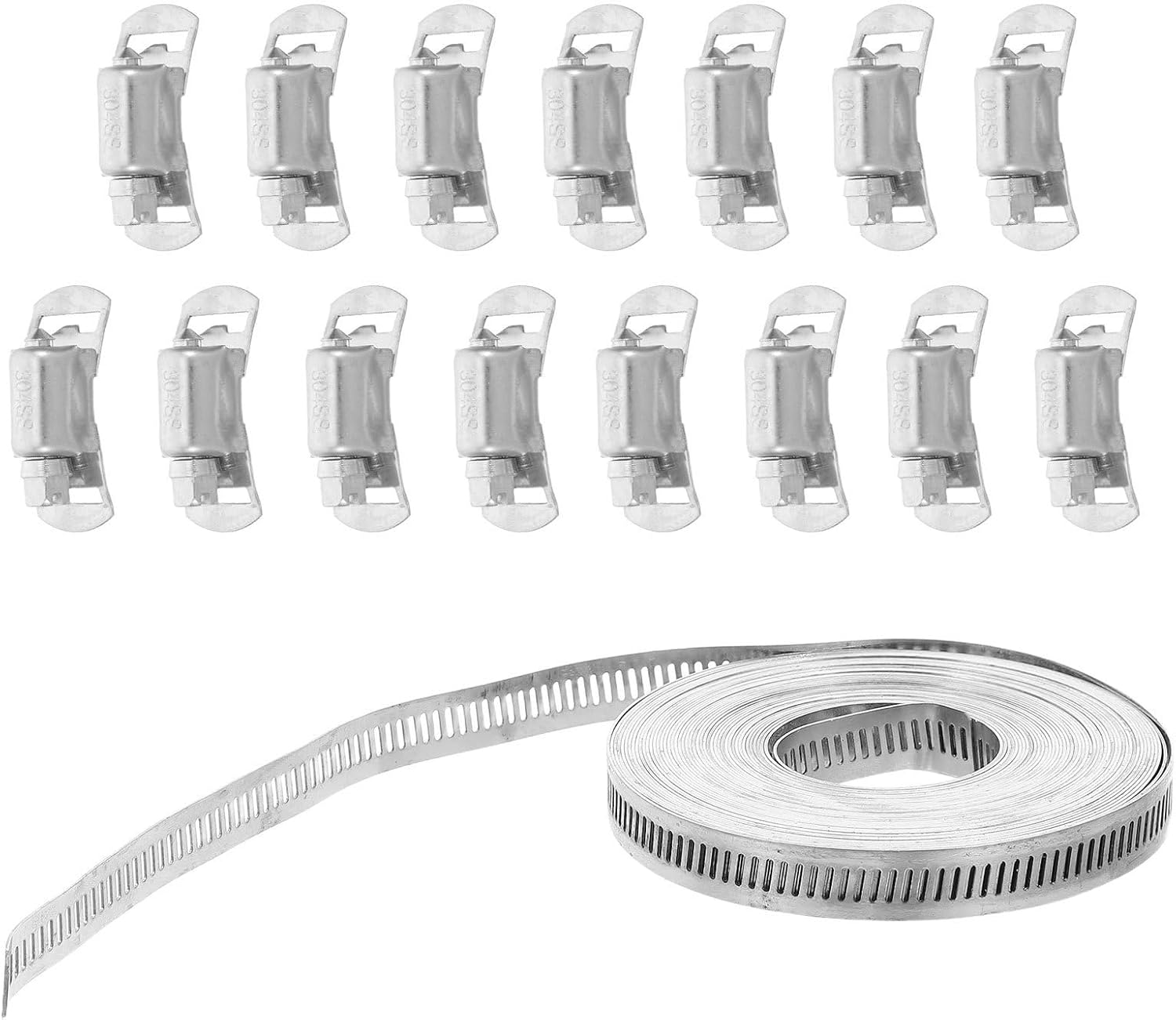 Stainless Steel Hose Clamp Roll with Separable Design and Cut to Fit Clamp Band for Vent and Water Hose in Outdoor Settings and Household Applications, Sturdy Metal Strap Secures