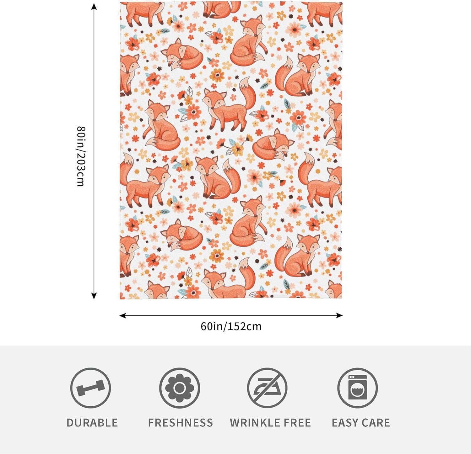 Fox Throw Blanket Soft Plush Fleece Blankets Warm Cozy Lightweight Fuzzy Blanket for Bed Sofa Couch Home Decor 80"X60" - Image 2