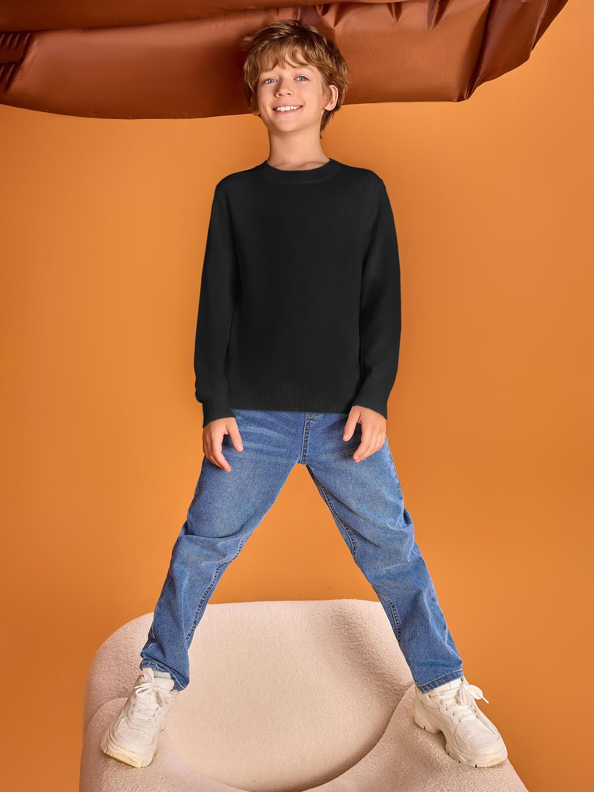 Jersey para niños manga larga cuello redondo punto suave básico