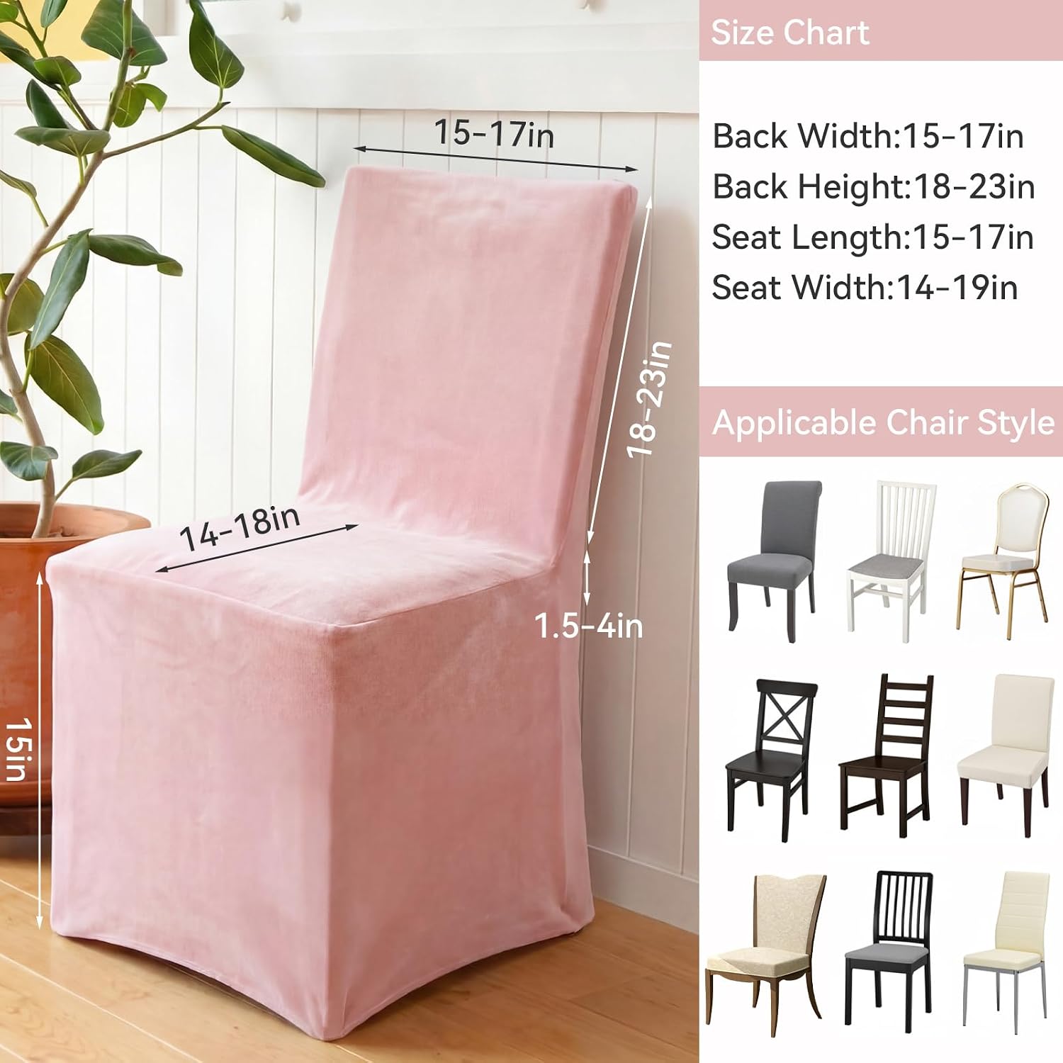 Moukeren Set of 4 Velvet Stretch Chair Covers Stretch Slipcovers Fur Chairs Cover Soft Removable Long Solid Slipcover for Wedding Dining Room(Pink)