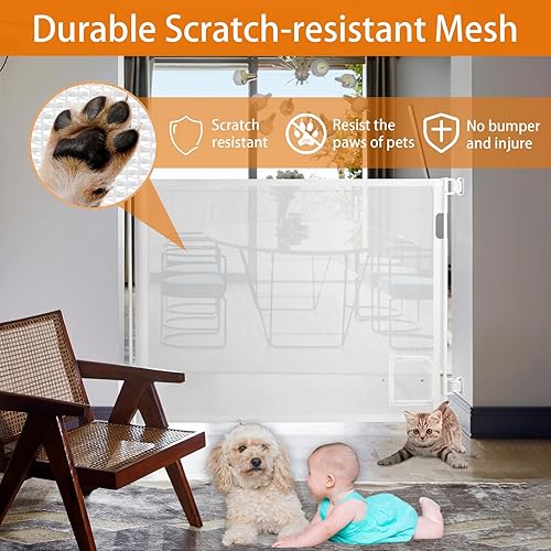 Miniatura 3 de Puerta retráctil para bebé, 44 pulgadas de alto, se extiende hasta 120 pulgadas de ancho, puertas de malla de seguridad para niños, puerta para