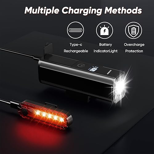 Miniatura 5 de 2025 nuevas luces de bicicleta para montar por la noche, aluminio 1200 lúmenes recargable súper brillante bicicleta faro y luz trasera trasera,