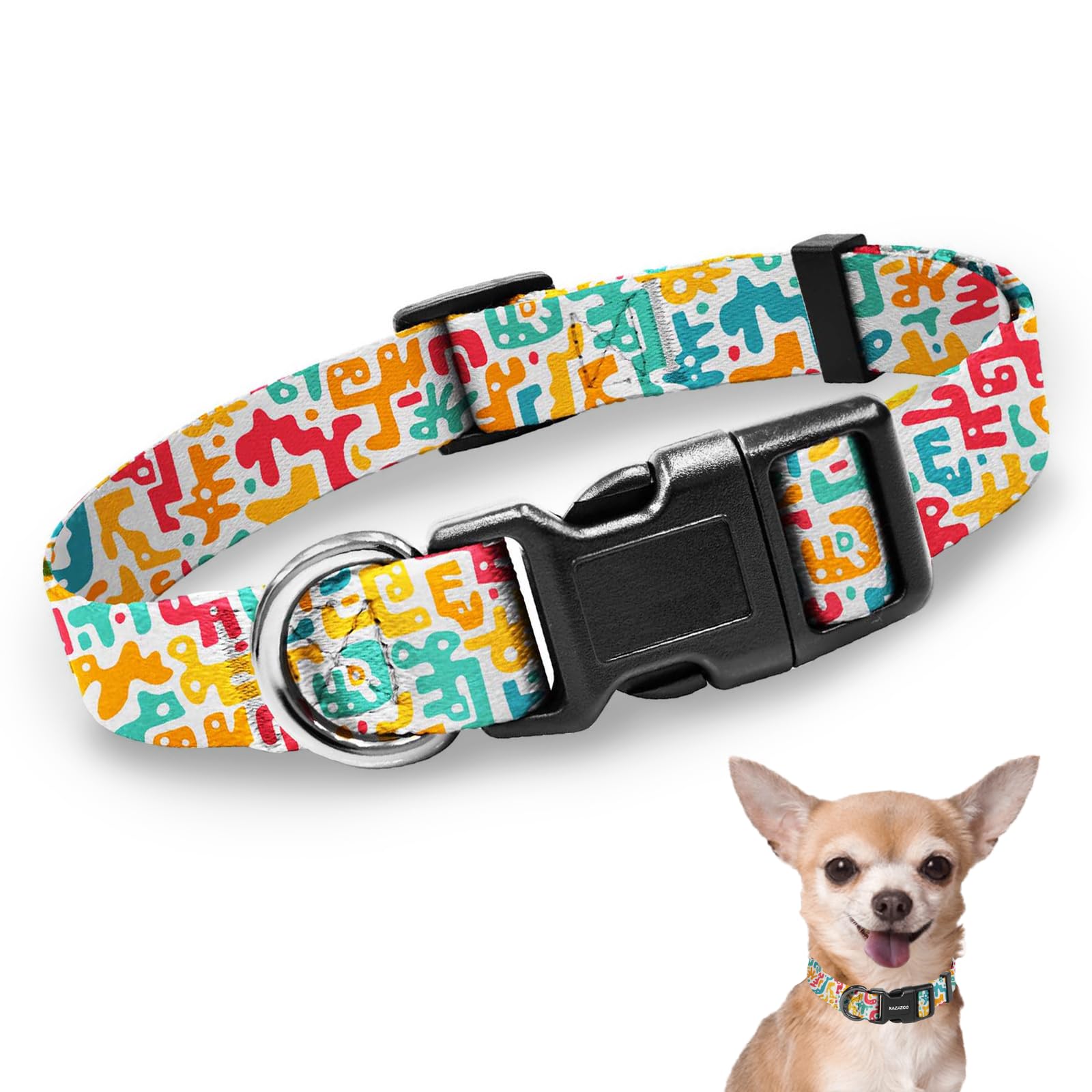Kazazoo Dog Collar Cute and Soft Nylon Puppy Collar for Boy and Girl, Adjustable Dog Collars for Small Medium Dogs, Mazes-XS