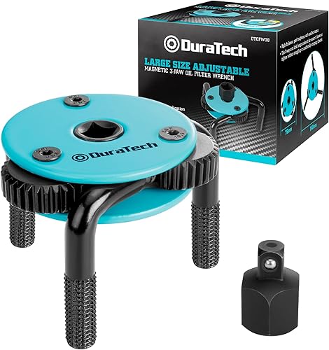 DURATECH Llave de filtro de aceite ajustable, herramienta magnética de extracción de filtro de aceite de 3 mandíbulas, tamaños grandes de 2.99 a