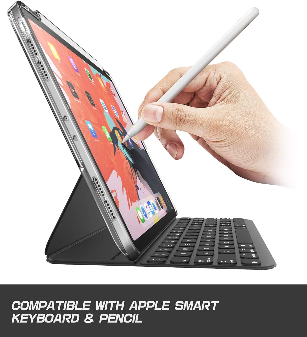 i-Blason Case for iPad Pro 12.9 Inch (3rd Generation) 2018 Release, [Compatible with Official Smart Cover and Smart Keyboard] [Halo] Clear Protective Case with Pencil Holder, Clear, 12.9"