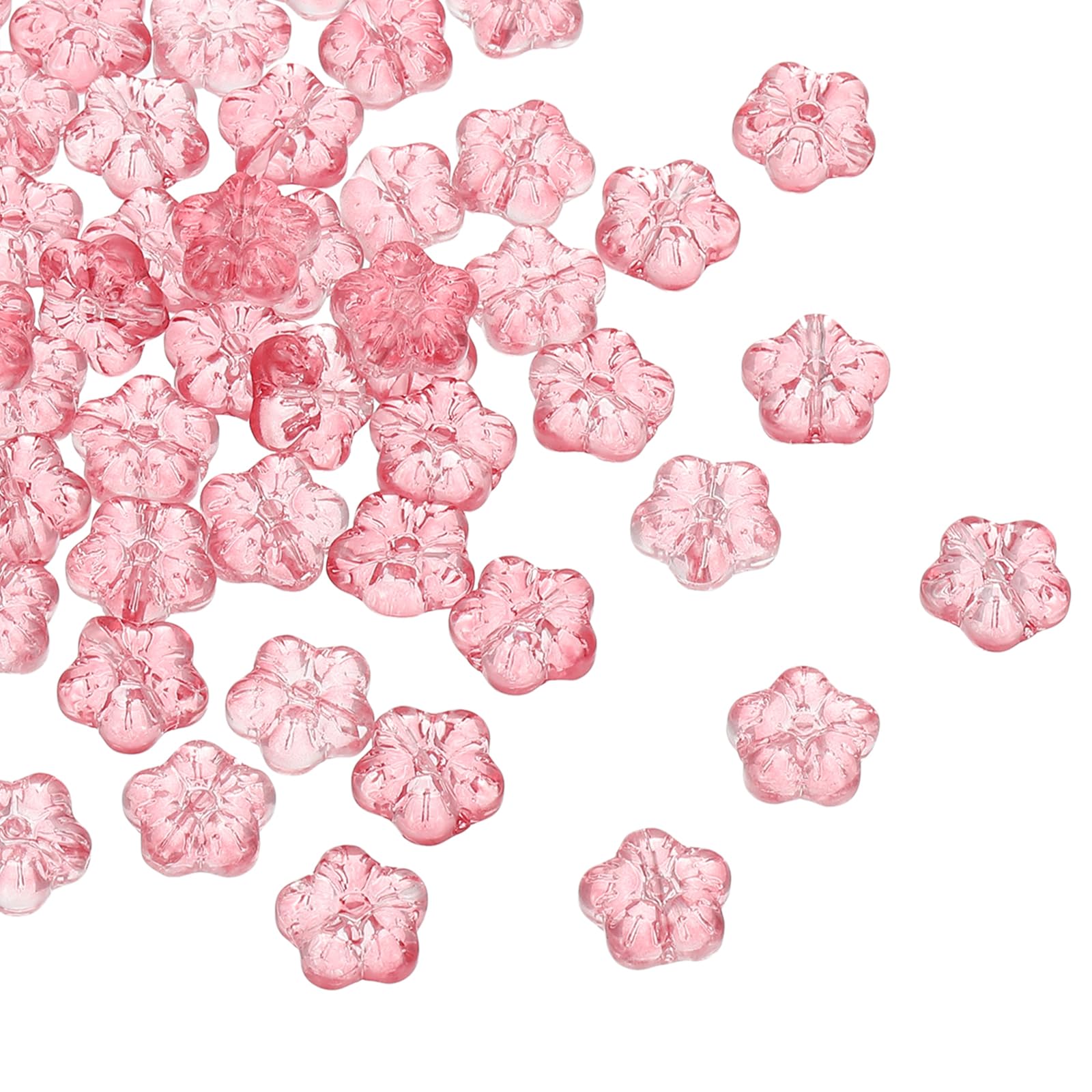 PATIKIL 100Pack Pink Glass Flower Beads for DIY Jewelry Making, 13x13mm / 0.5x0.5inch(L*W)