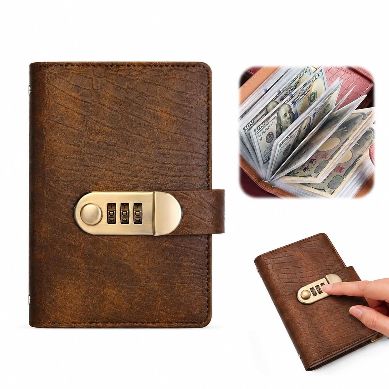 100 Envelope Challenge Binder with Lock, A6 Savings Book (Coffee)