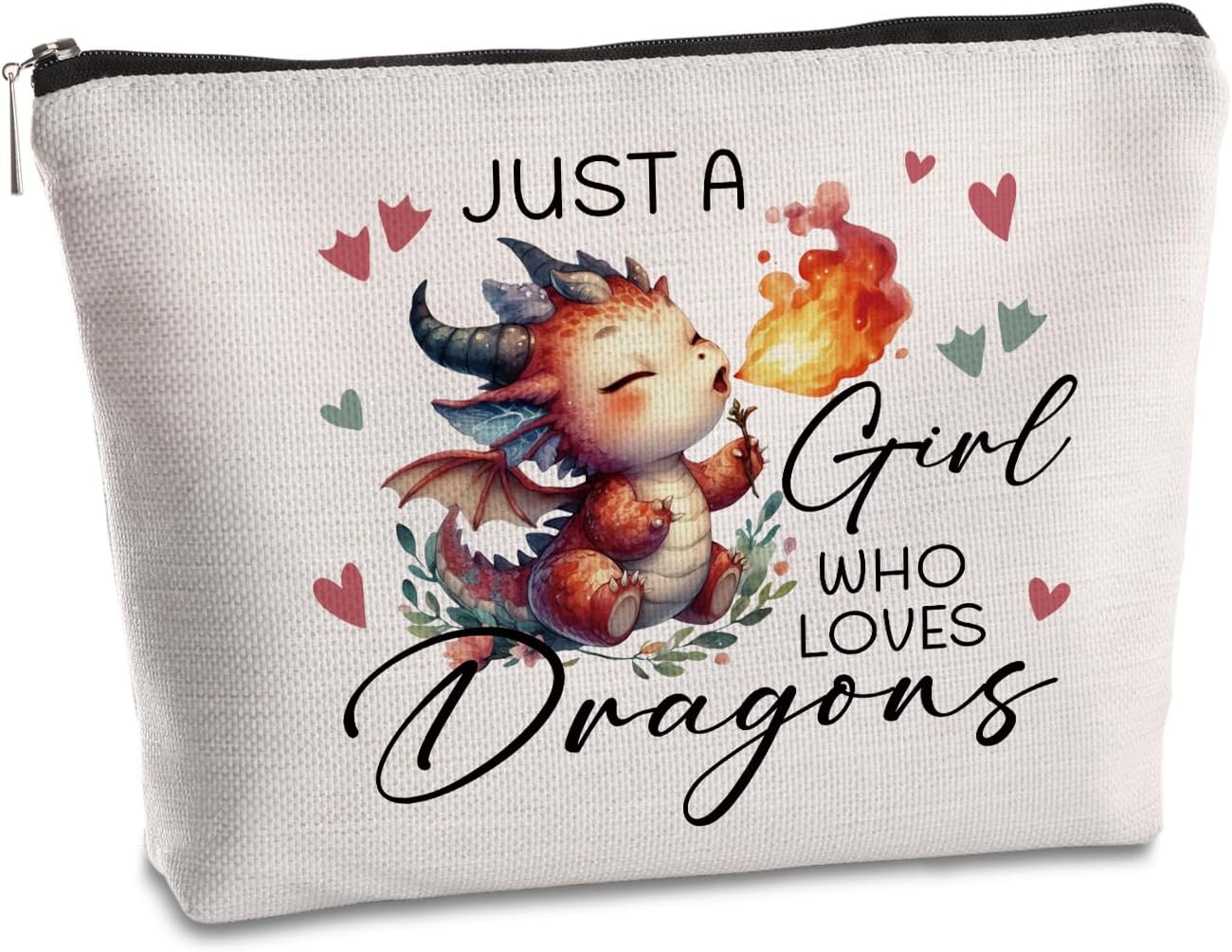 Dragon Gifts For Women Makeup Bag Just a Women Who Loves Dragons Travel Zipper Pouch Dragon Themed Christmas Graduation Birthday Gifts for Daughter Sister Friend Animal Lovers