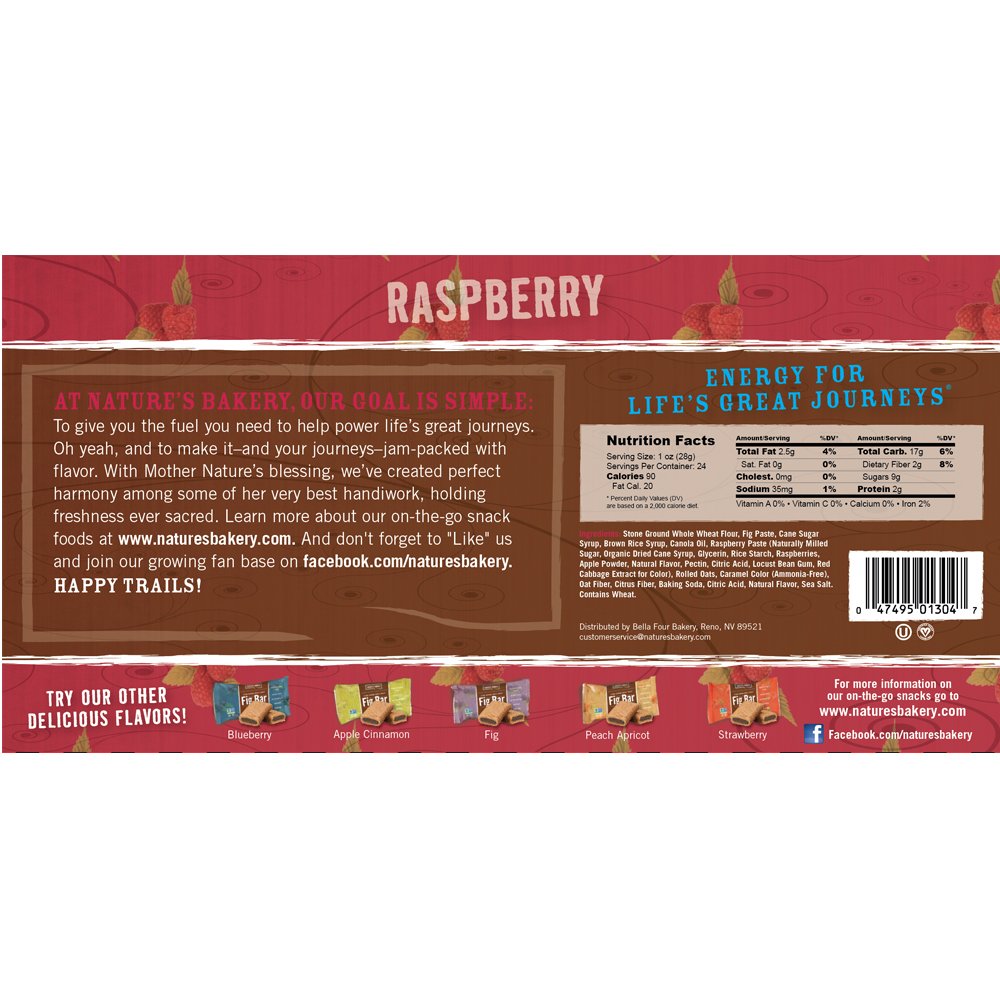 Nature's Bakery Whole Wheat Fig Bar, Raspberry, 6 Count (Pack of 12)