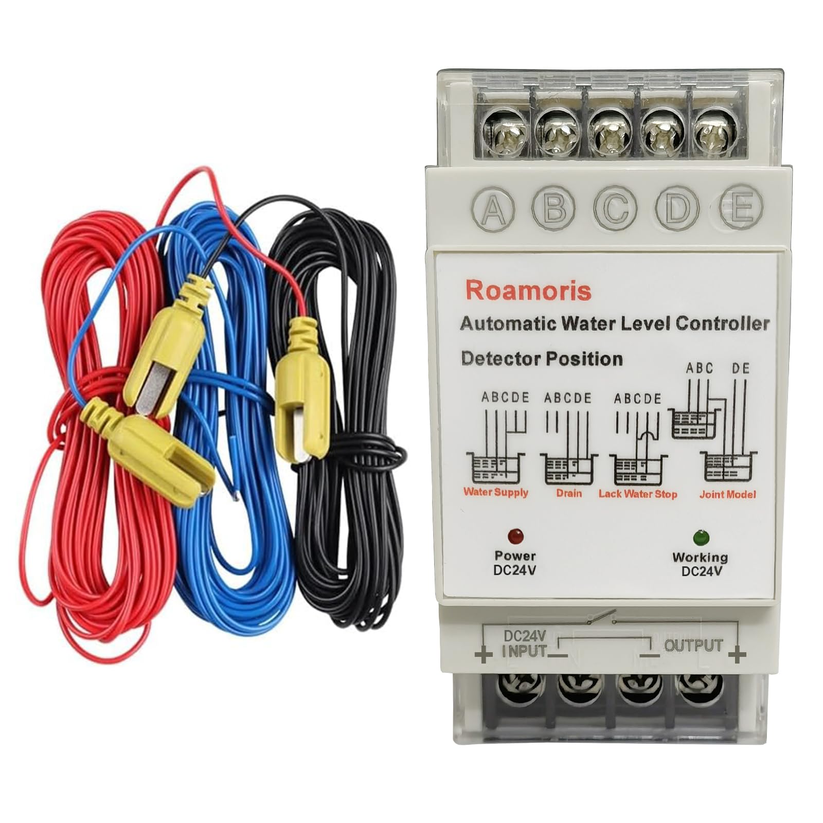Roamoris Automatic Water Level Controller, Liquid Level Sensor, Auto 24V Pump Float Switch Relay, Pump Control, 6.5ft Detector, 4 Modes, NC03