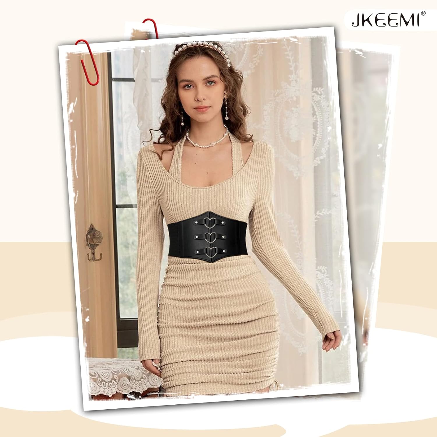 Women Corset Belt Metal O-Ring Heart-Ring Wide Elastic Waspie Waist Belt for Daily Cosplay Halloween Costumes - Image 7