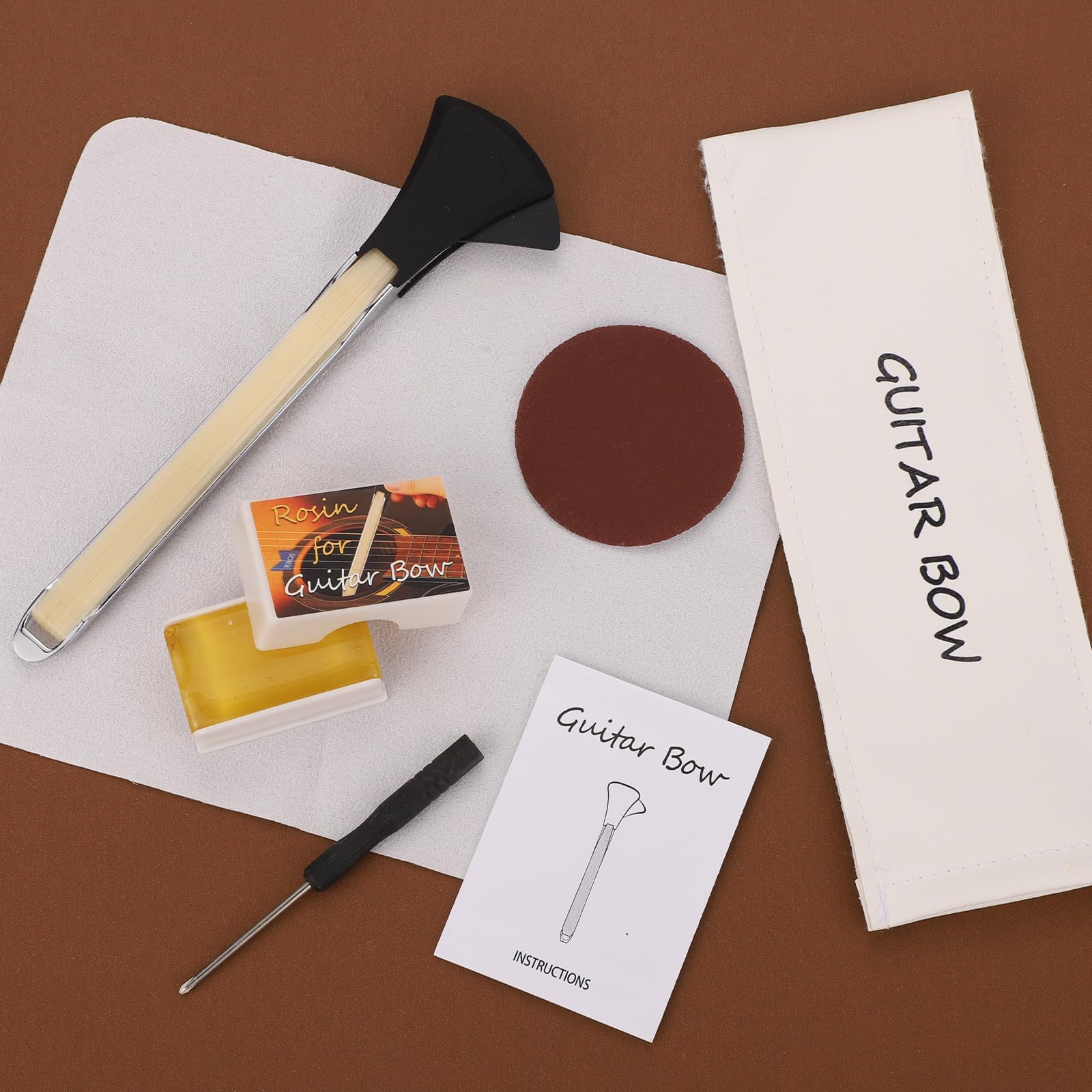 Arco de Guitarra, 2 en 1 Aleación de Aluminio y Crin Caballo Arco de Guitarra con Colofonia Papel Lija Paño Herramientas Divertidas para Tocar Instrumentos Crea Sonidos Violín y Violonchelo