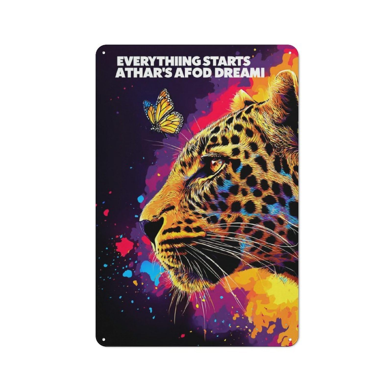 Junmoney Colorful Leopard Dreamscape For Hobby Room Or Studio, Rustic Metal Sign 30X20cm, For Creative Interior Collectors Refreshing A Room In Autumn