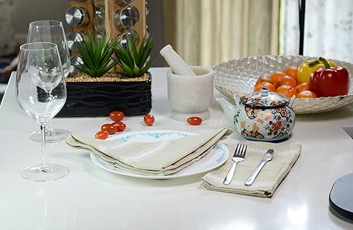 Miniatura 3 de Juego de 12 servilletas de cena, color pastel, dorado, para cocina y mesa, de lino, ecológicas, servilletas de algodón, lavables de tela,