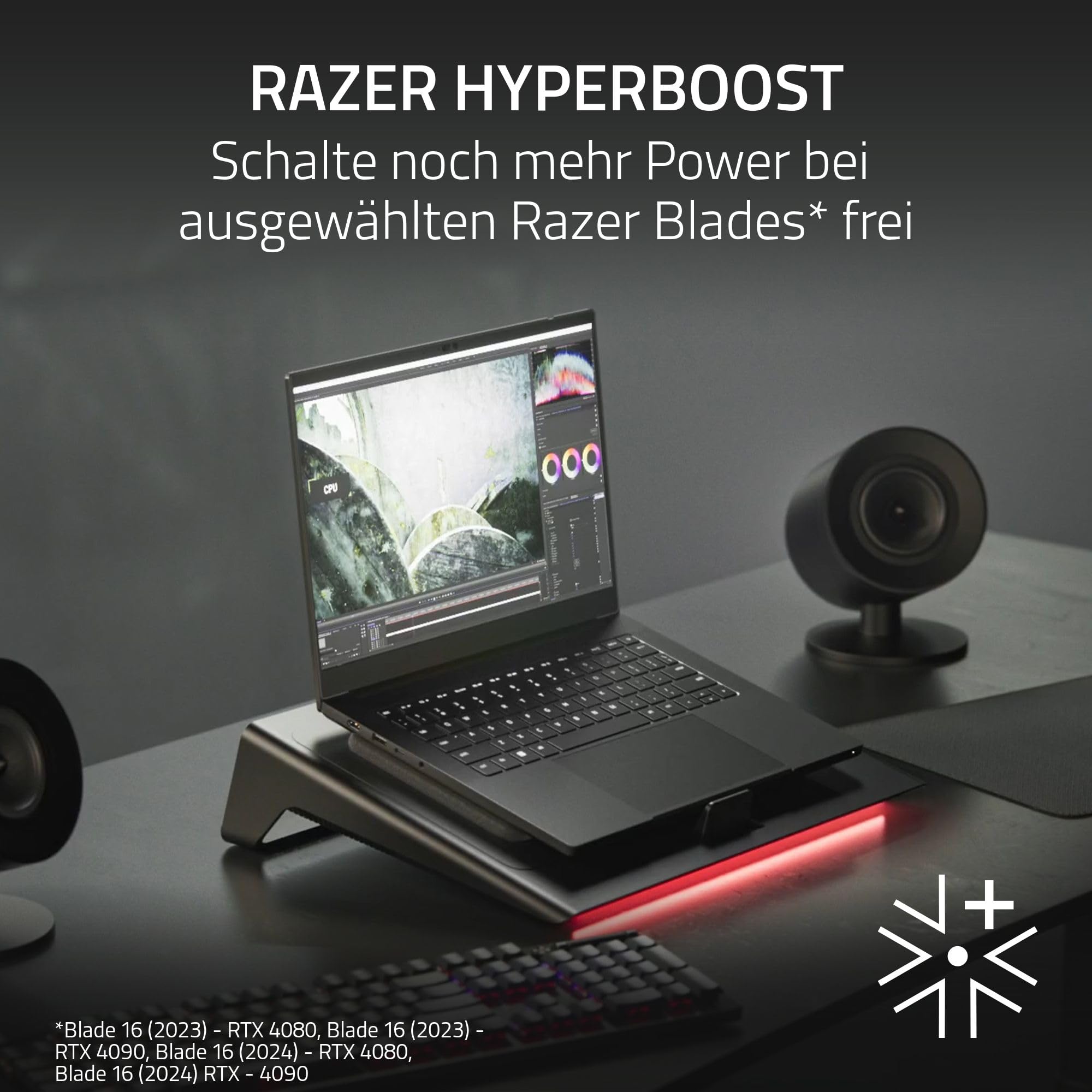 Razer Laptop Cooling Pad - Smart Cooling Laptop-Ständer für 14" bis 18" Zoll Laptops - luftdichte Druckkammer (benutzerdefinierte Lüfterkurven, 3-Port USB-A Hub, Multifunktionstasten) Schwarz
