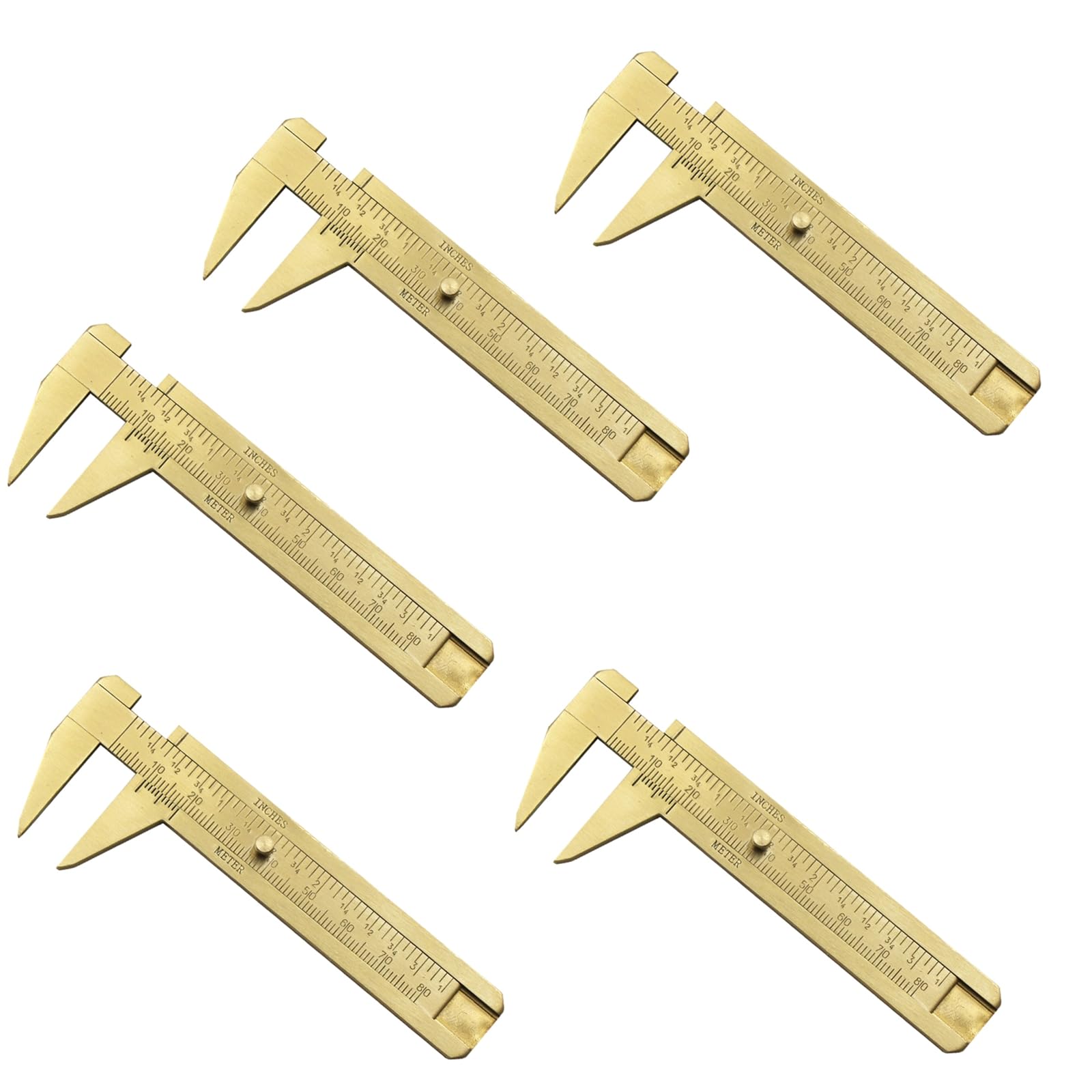DAYnagh Set of 5 Small Brass Slide Gauge Handy Brass Vernier Caliper for Jewellery, Double Scale mm/inch 80mm