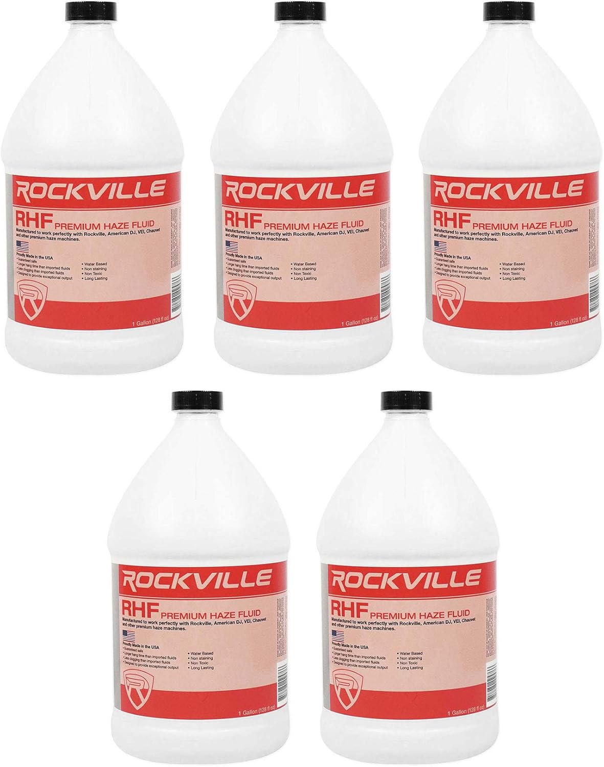 (5) Rockville RHF Gallon Water-Based Haze Machine Fuid Juice/Non-Clog/Long Hang Time