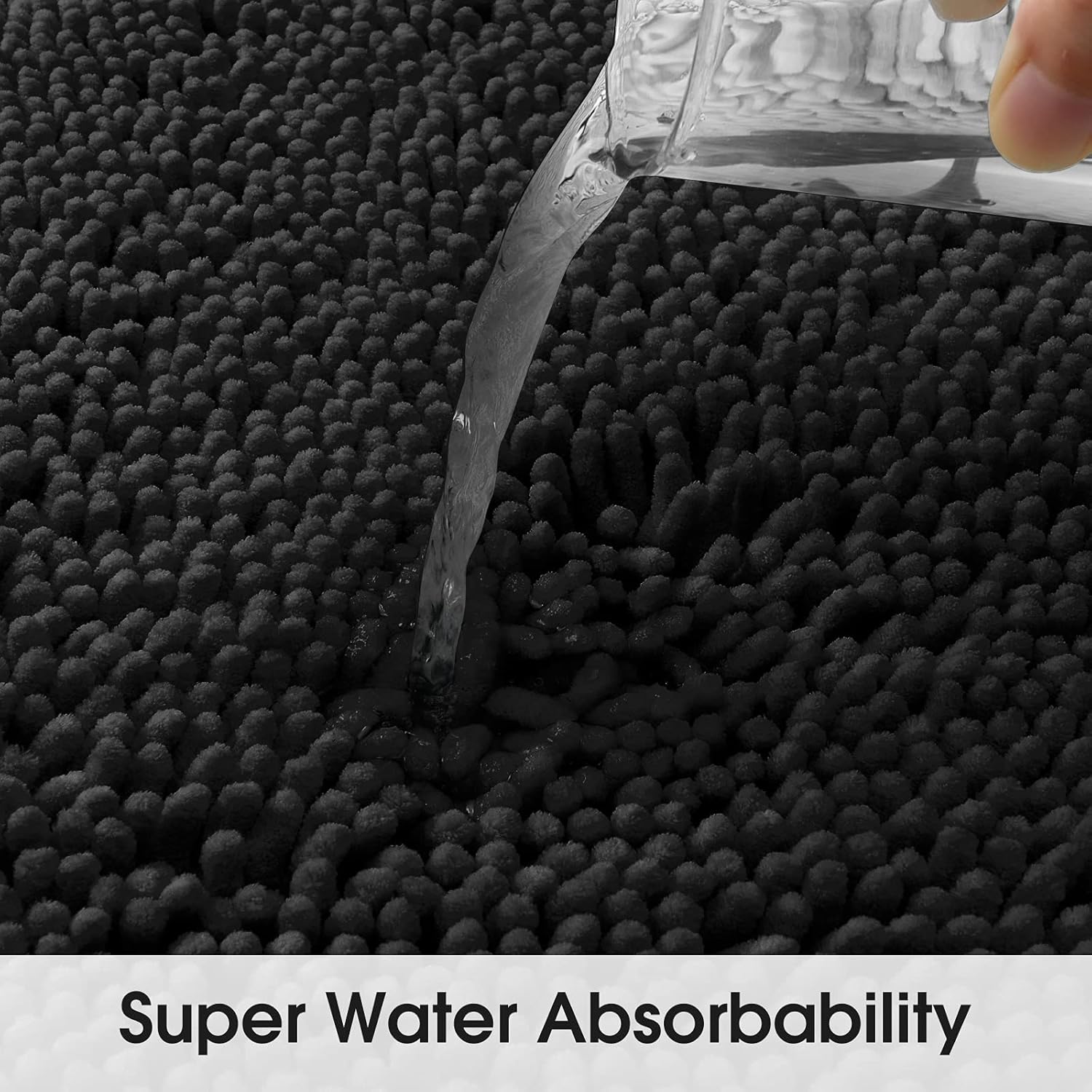 HOMEIDEAS Bathroom Rug Runner Black 17x47 inch, Ultra Soft and Absorbent Non-Slip Long Bath Rug, Thick Chenille Plush Machine Washable Shower Floor Carpet - Image 5