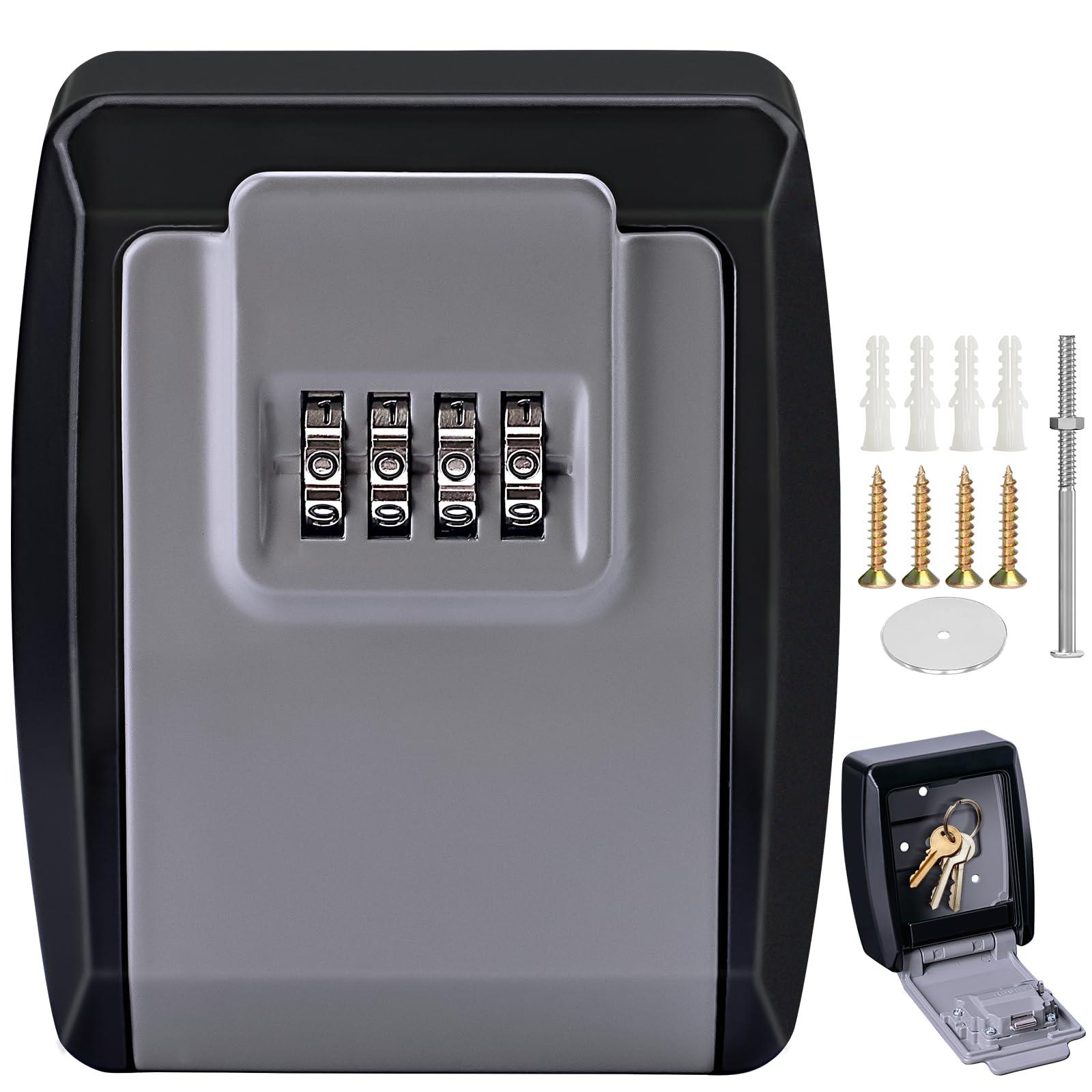 Sveltrinne Key Safe Lock Box, Aluminium Alloy Outdoor Wall Mounted Key Cabinet with Combination Lock for Home, Holiday Rental, Garage, Office & Apartment - Mounting Hardware Include（Grey）
