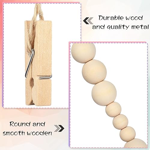 Miniatura 4 de Expositor de fotos para colgar en la pared con guirnalda de cuentas de madera, marco de fotos bohemio de 4 pies, juego de marcos de fotos para