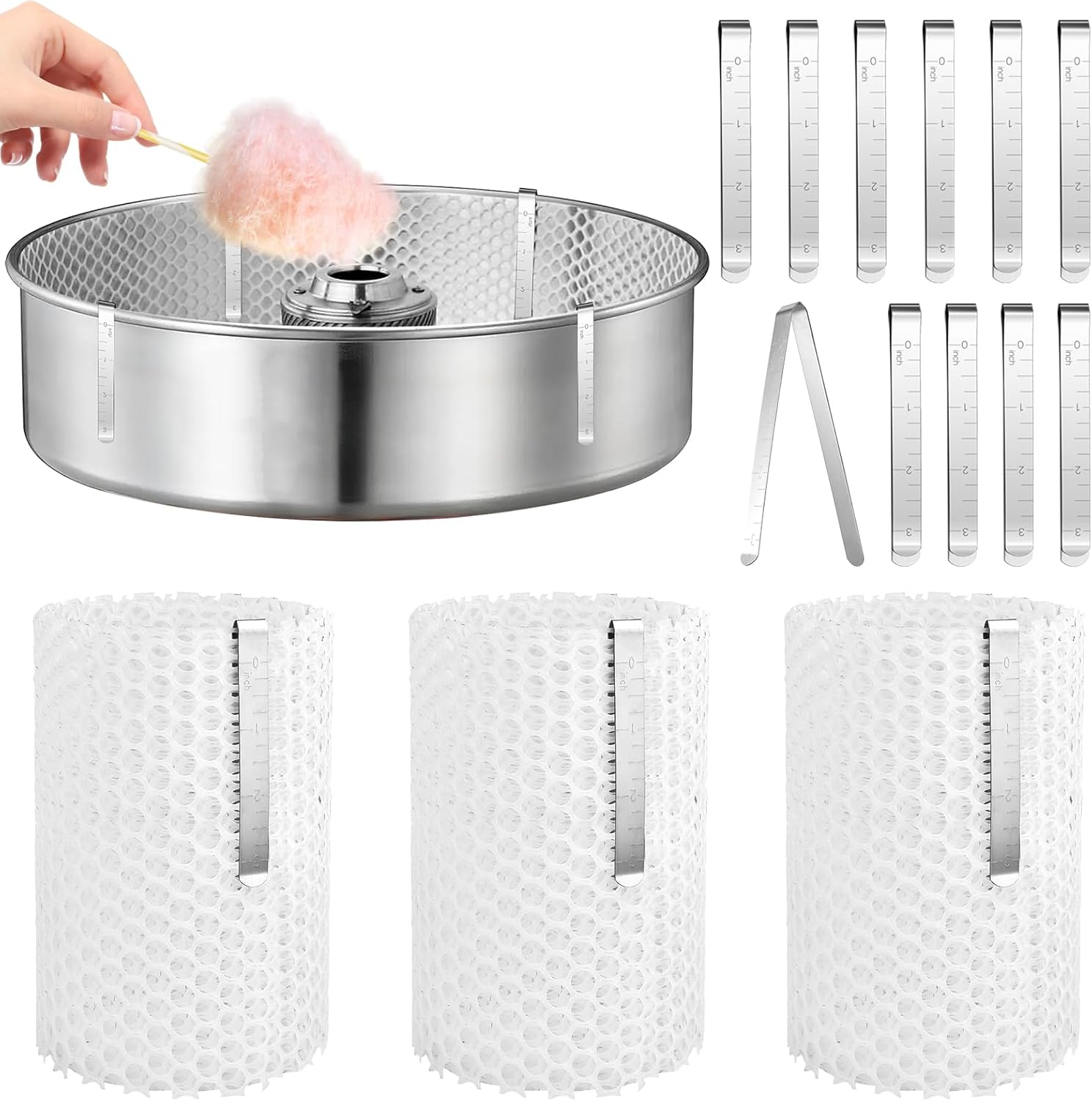 Akamino 3 Pcs Cotton Candy Machine Meshs and 16 Pcs Clip