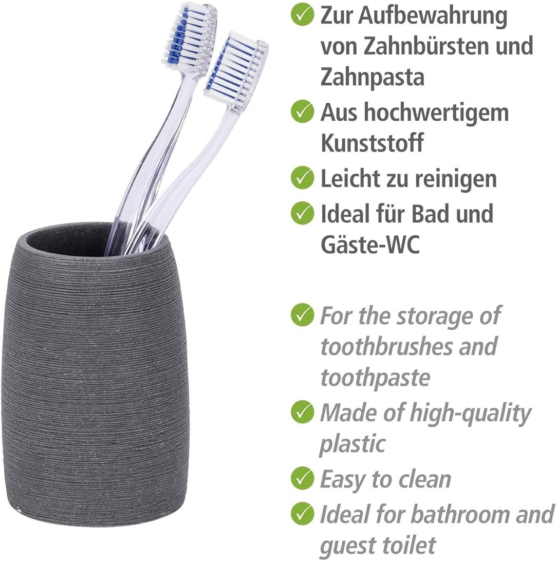 WENKO Toothbrush tumbler Goa in grey, Polyresin, 7.4 x 7.4 x 10.5 cm - Image 3