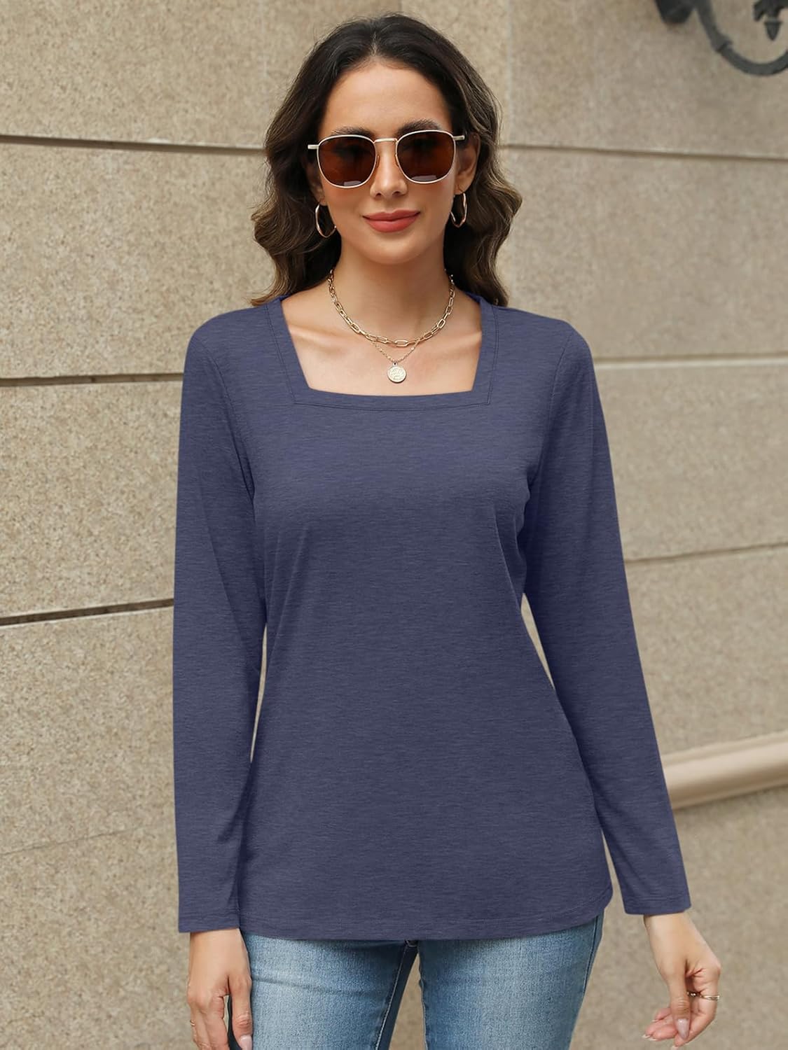 TICTICMIMI Women's Square Neck Long Sleeve Tops Casual T Shirts Loose Fit Lightweight Tunic Blouse Shirts - Image 3