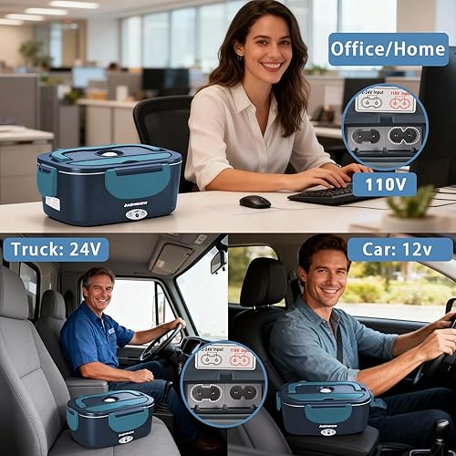 Miniatura 3 de Lonchera térmica, lonchera eléctrica para adultos, calentador de alimentos portátil de 1.5 litros para viajes, sobre la marcha, uso de oficina