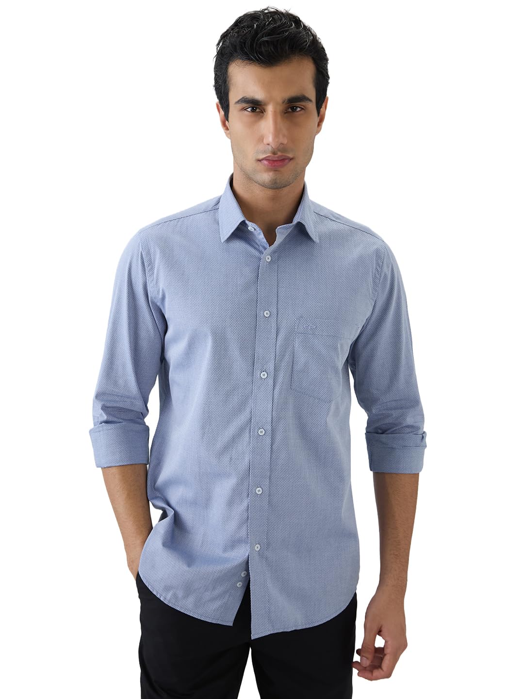 Men Regular Fit Dobby Pattern Pure Cotton Plain Collar Full Sleeve Casual Shirt-image-48