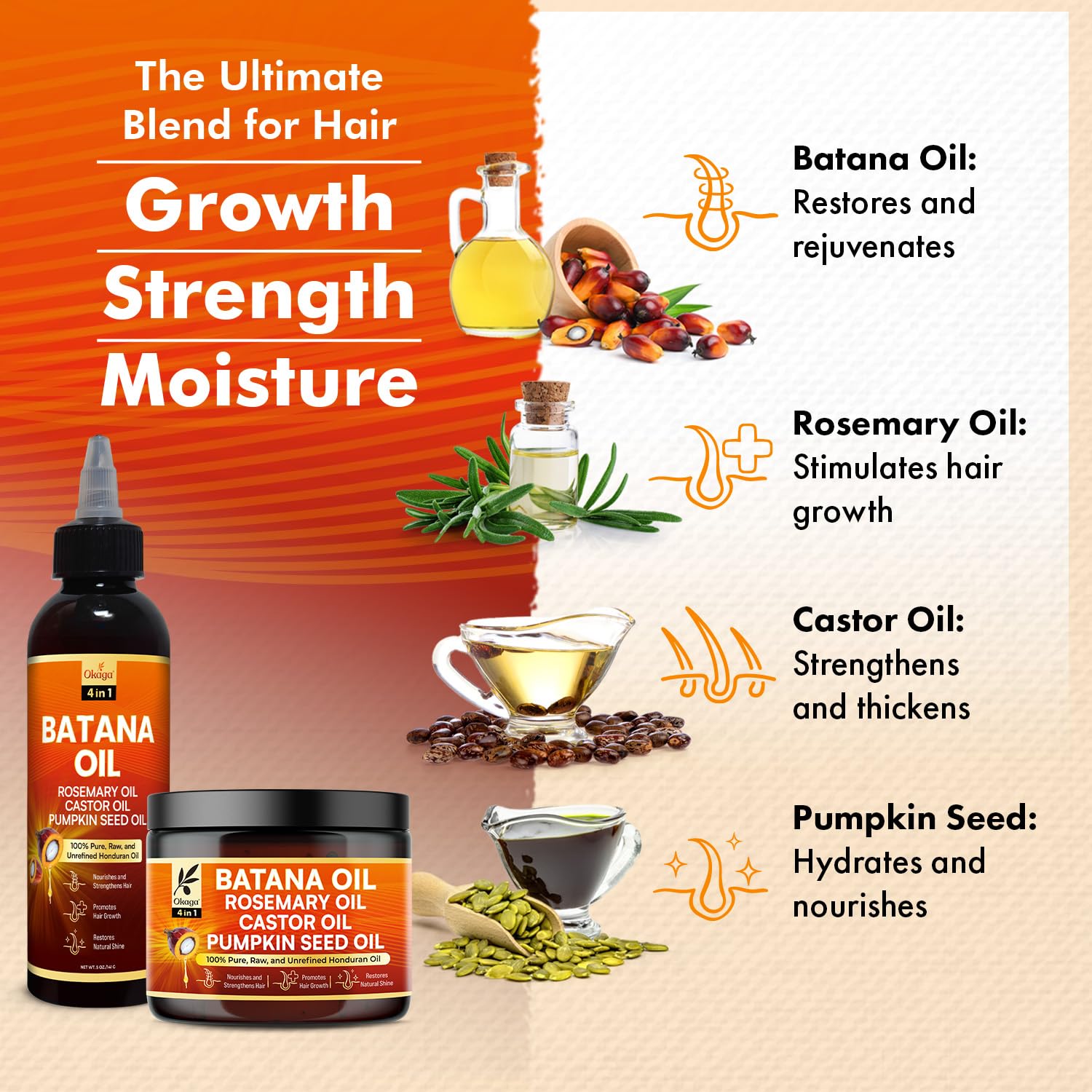 Batana Oil and Cream for Hair Growth Bundle, Rosemary, Castor, and Pumpkin Seed Oils, Pure & Unrefined, Nourishes, Revives Scalp & Strands, Softens, Smooths, Strengthens for All Hair Types - Image 7