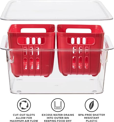 Miniatura 4 de Oggi Contenedor de bayas para nevera, canasta de doble colador, contenedores ideales para refrigerador, incluye inserto de colador de bayas (8.75 x