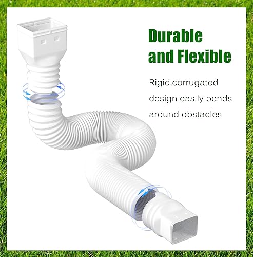 Miniatura 6 de YOTODY Extensiones flexibles de canaleta de lluvia, conector extensor de drenaje de 21 a 60 pulgadas, tornillos incluidos, color blanco