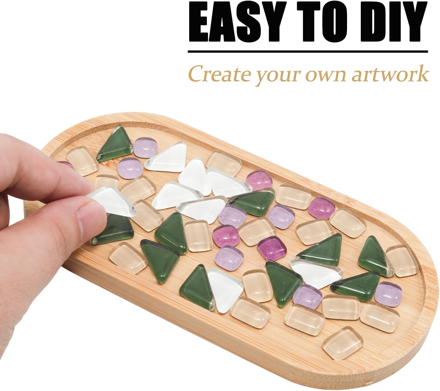 200g 7oz Mosaic Tiles, Crystal Mosaic Glass Pieces Bulk Square and Triangle Glass Tiles for Crafts, Cool Color Scheme