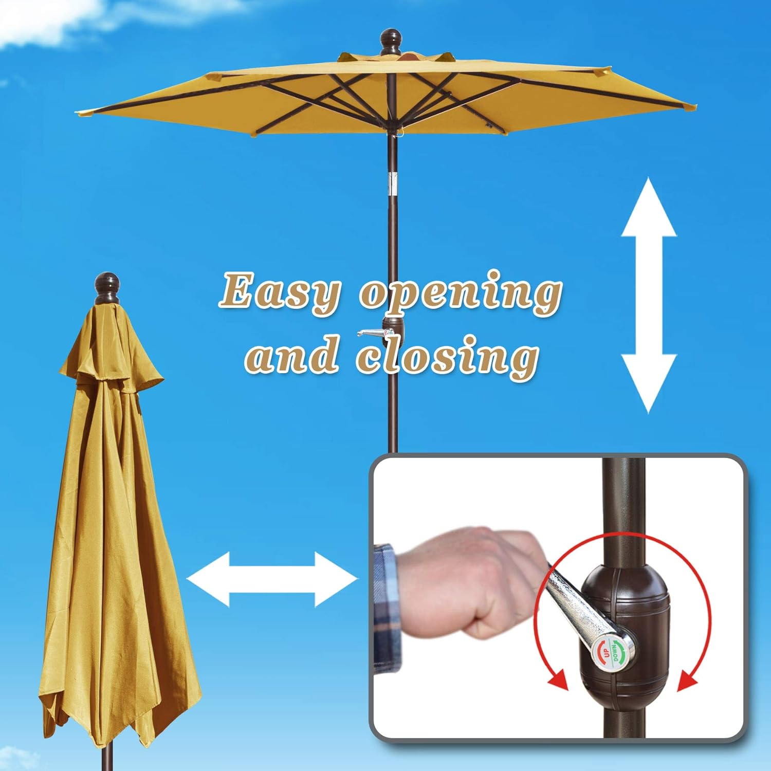 Strong Camel 8' Battery Power Lighting Patio Umbrella 30 LED Lighted Outdoor Table Market Umbrella w/Tilt Adjustment (Tan)