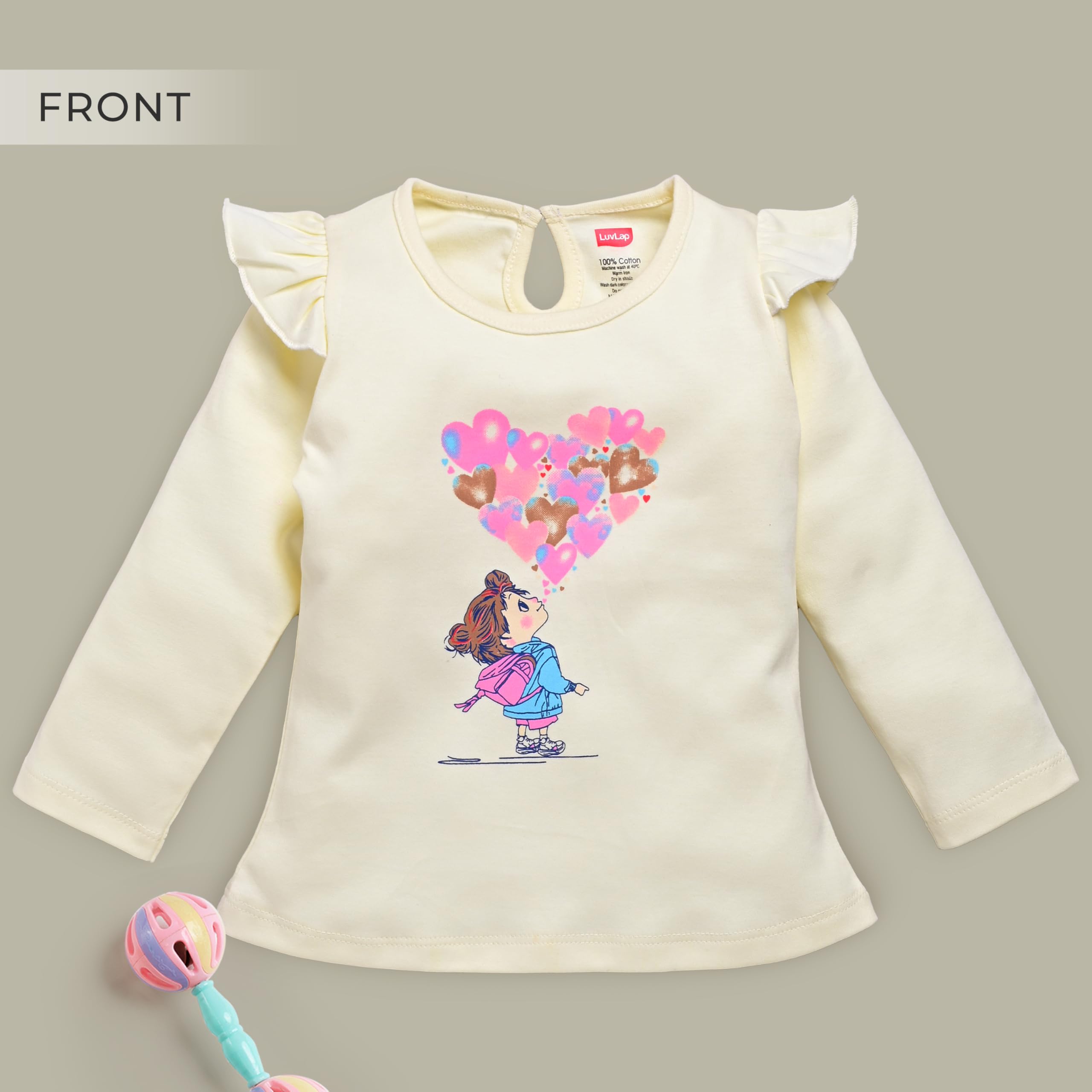 LuvLap Baby Girls 100% Cotton Full Sleeve Girls Top Pack of 2, Off White & Aqua, XXL (18 to 24 Months) 3