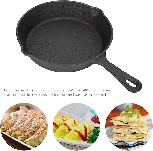 Miniatura 7 de Sartén de hierro fundido, sartén redonda negra, sartén de cocción uniforme con doble salida, sartén de cocción fácil presazonada para parrilla,