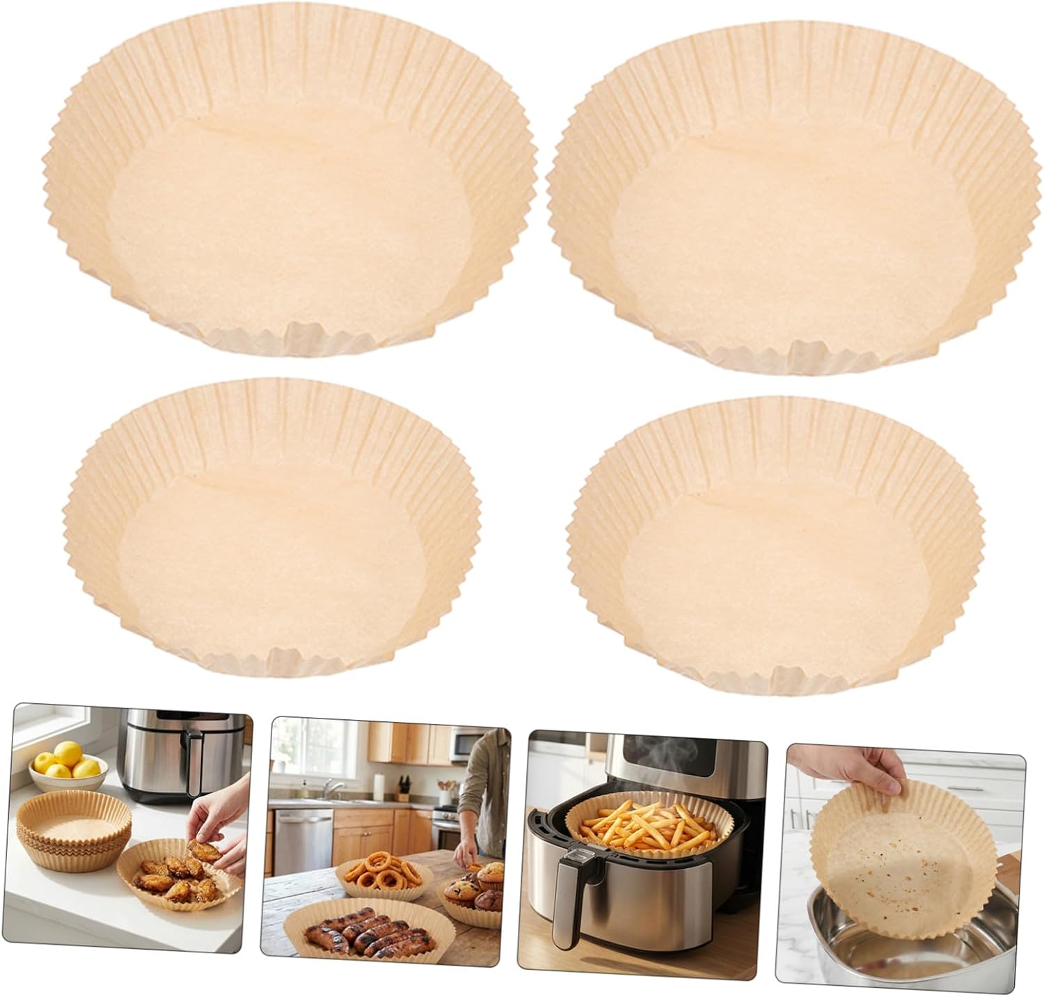 200pcs round Air Fryer Paper Bowls Disposable Greaseproof Parchment Paper Liners for Baking and Cooking Heat Resistant Non-stick Accessories
