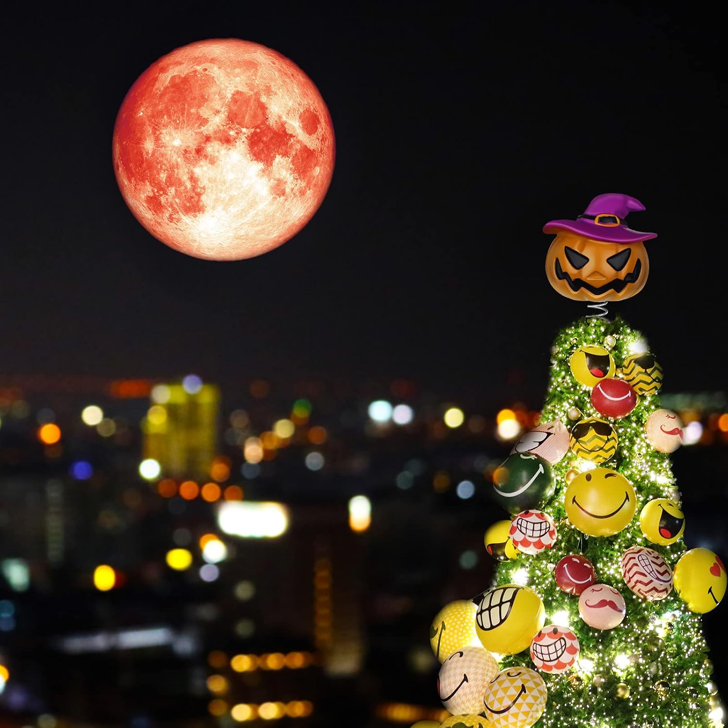 Queekay 4 Inch Halloween Tree Decorations Mini Pumpkin Tree Topper