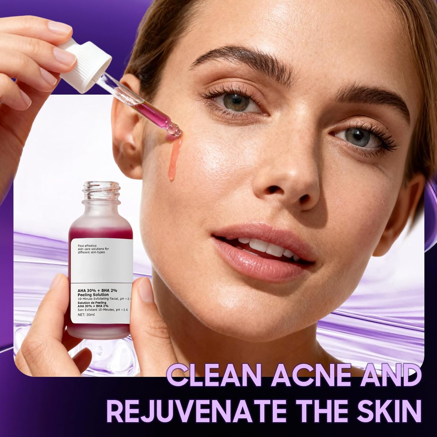 ‌Advanced AHA 30% + BHA 2% Exfoliating Serum: Unclogs Pores, Brightens Dullness, Controls Oil & Acne. Improves Rough Skin Texture for Smoother, Clearer, Glowing Complexion - Image 7