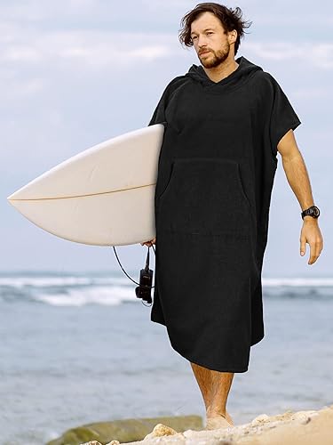 Miniatura 32 de SUN CUBE Poncho de surf cambiador con capucha Toalla de microfibra absorbente de secado rápido con bolsillo para surfear, hombres y mujeres Azul