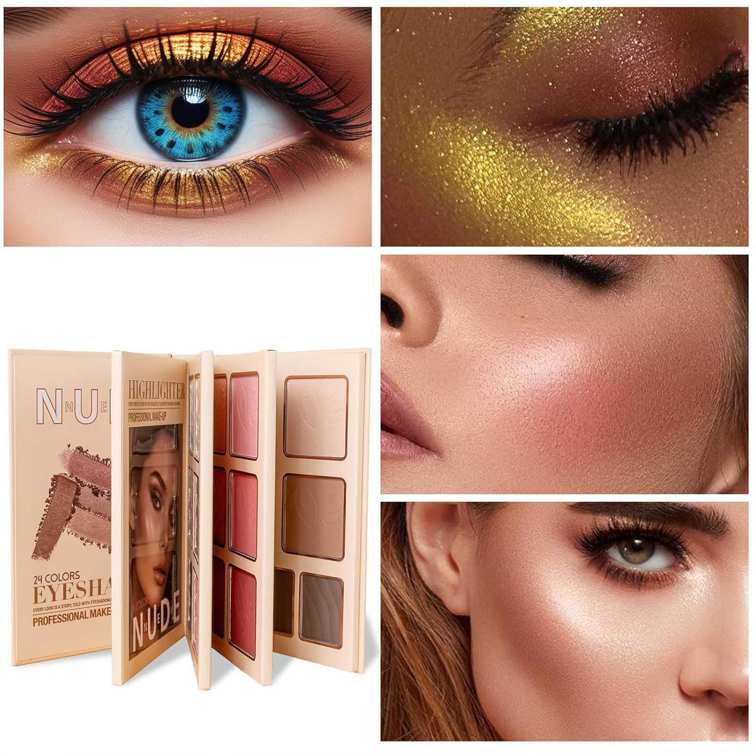 Makeup Palette,Eyeshadow & Highlighter & Blush & Contouring,4-Layer Book-Style Foldable Makeup Palette Set,Matte Glitter Metallic Shimmer, Highly Pigmented Long Lasting Make Up Pallet(43 Colors) - Image 5