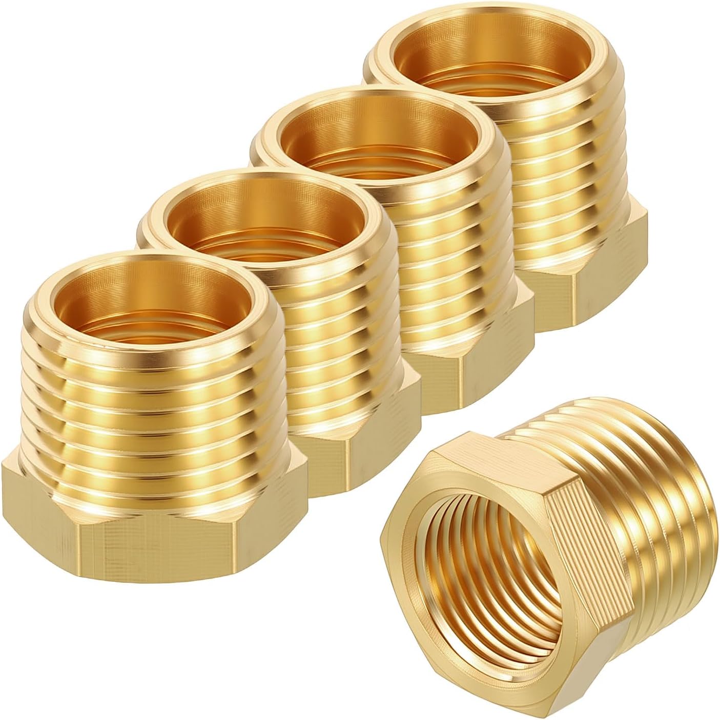 5 Pack Male to FeMale Adapters, 1/2" NTP Male x 3/8" NTP Female Threaded Brass Hex Bushing Reducers for Air Compressor, Automotive, Fluid Lines, Home Gardening, Water Treatment